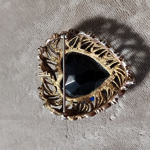 Vintage Estate Signed BSK Blue Glass Heart Shaped Brooch with Pin - Picture 2 of 2